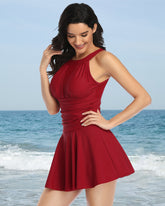 Mesh Skirt One-Piece Swimsuit with Built-In Bikini Bottom